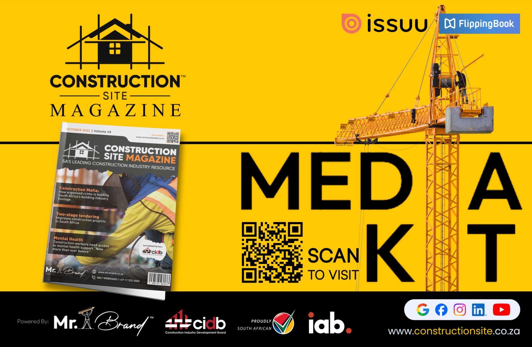 Construction Site media kit cover showing the magazine and a construction crane